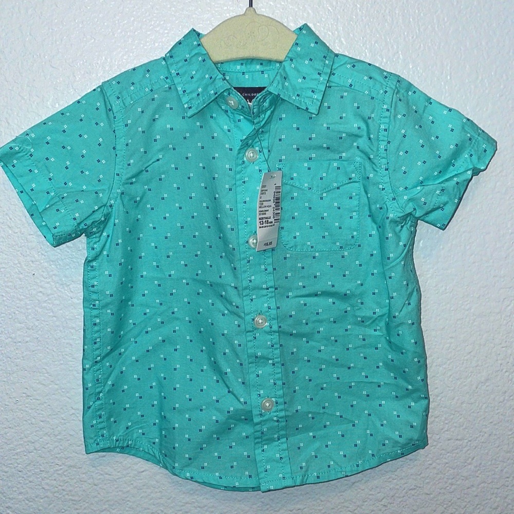 Brand New Children’s Place 12-18 Month Turquoise Button Up Short Sleeve Polo